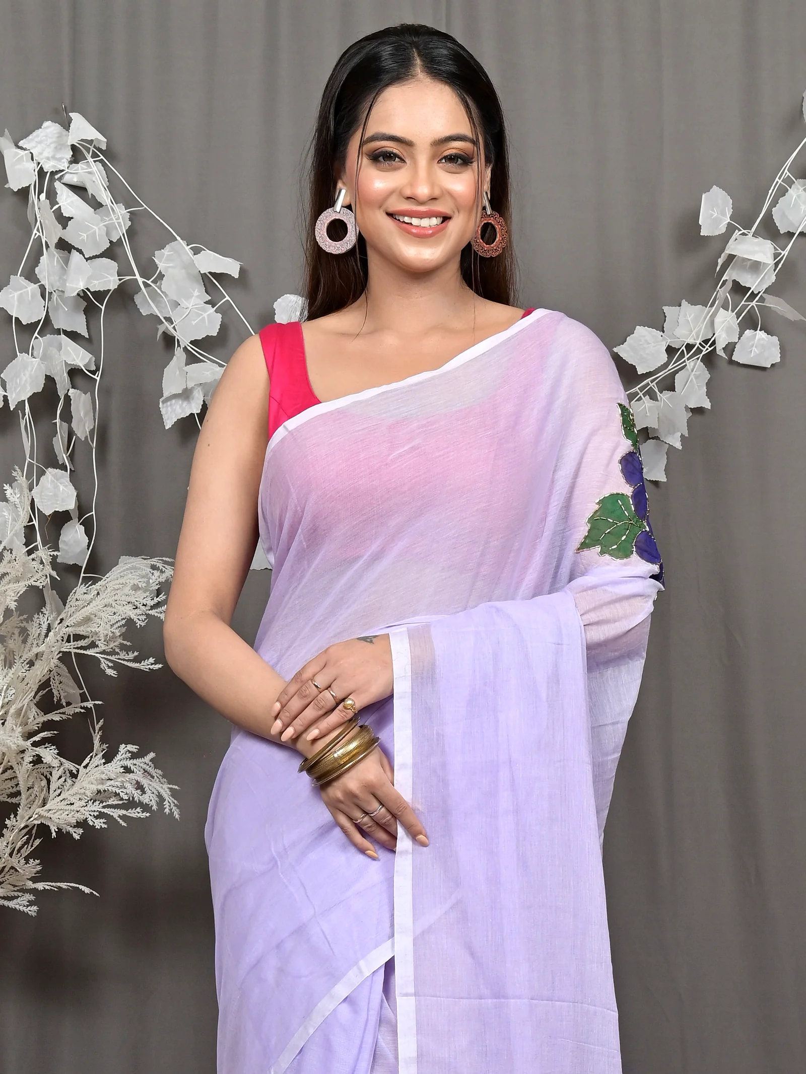 Purple Pure Cotton Norika Hand Painted Saree (2280)